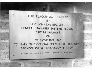 Broxbourne Station Plaque 1960