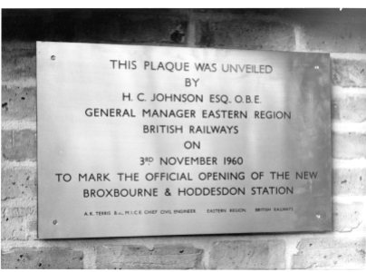 Broxbourne Station Plaque 1960